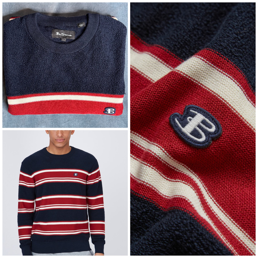 NWOT Ben Sherman Striped Knit Sweater Blue Red Stripe Pullover Sweatshirt